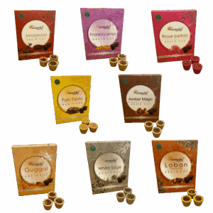 Producto para sahumar Dhoop Cups Cup Carbon Aromatika Resina Surtido Sandalo Incienso Palo Santo White Sage Rosa Amber Guggal Loban Shantala SA PPSACUASORT8
